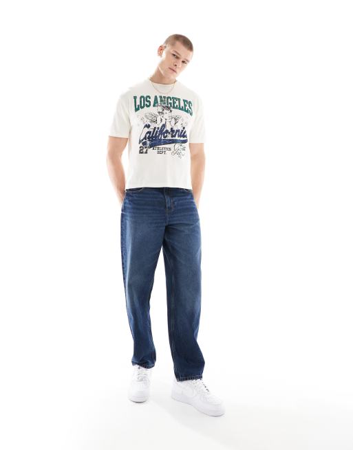 ASOS DESIGN cropped relaxed t-shirt in off white with Los Angeles front print