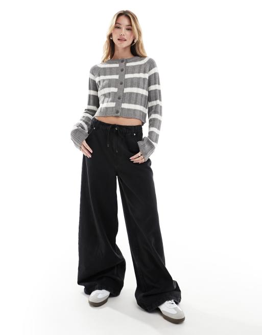 ASOS DESIGN cropped ribbed cardigan with crew neck in stripe