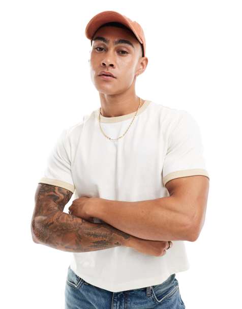 ASOS DESIGN cropped ringer t-shirt in neutral - view 1