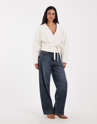 Asos Design Cropped Rounded Shoulder Blazer In White
