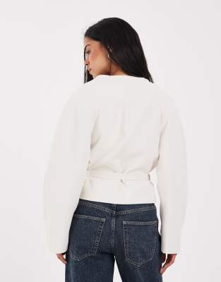 Asos Design Cropped Rounded Shoulder Blazer In White