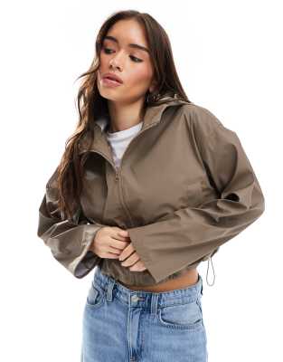 Asos Design Cropped Rubberized Rain Jacket With Hood