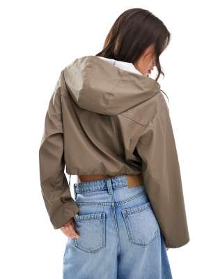 Asos Design Cropped Rubberized Rain Jacket With Hood