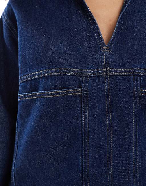 ASOS DESIGN – Cropped Rugby-Top aus Denim in Rinse, 3 von 4