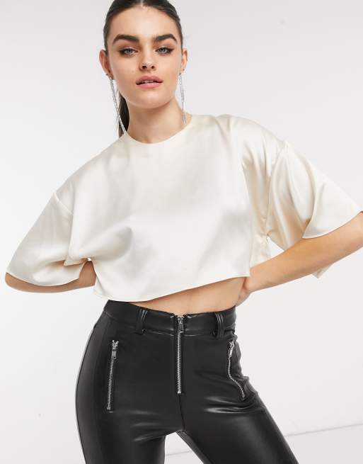 ASOS DESIGN cropped satin tee in sage
