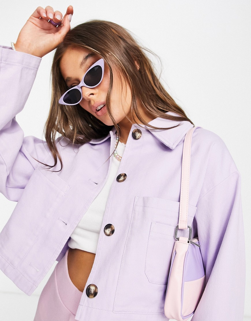 ASOS DESIGN cropped shacket in lilac-White