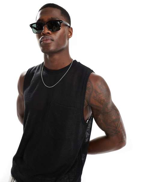 ASOS DESIGN cropped sheer vest with front pocket in black - view 1