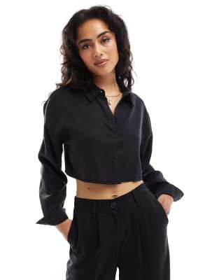 ASOS DESIGN cropped shirt co-ord in washed black