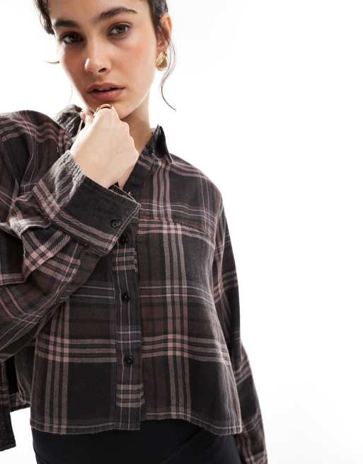 ASOS DESIGN cropped shirt in brown check