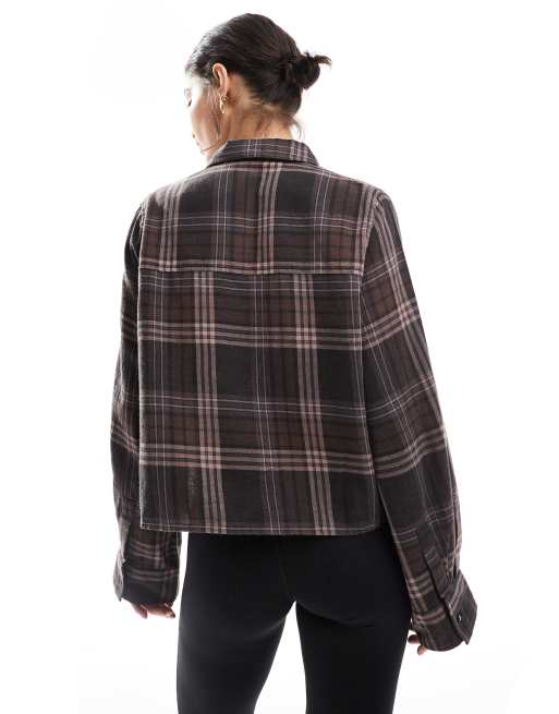 ASOS DESIGN cropped shirt in brown check