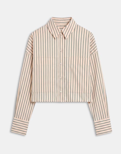 ASOS DESIGN cropped shirt in stone stripe, 6 of 7