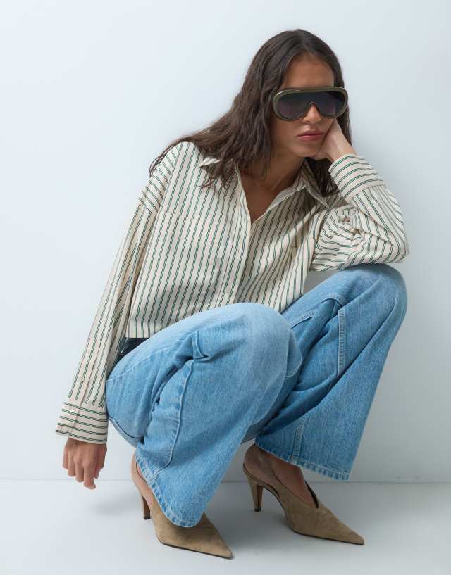 ASOS DESIGN cropped shirt in stone stripes