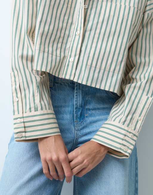 ASOS DESIGN cropped shirt in stone stripes, 4 of 7