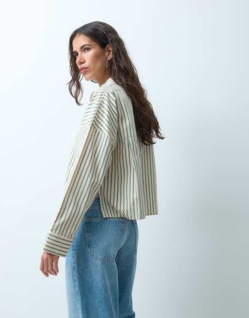 ASOS DESIGN cropped shirt in stone stripes, 5 of 7