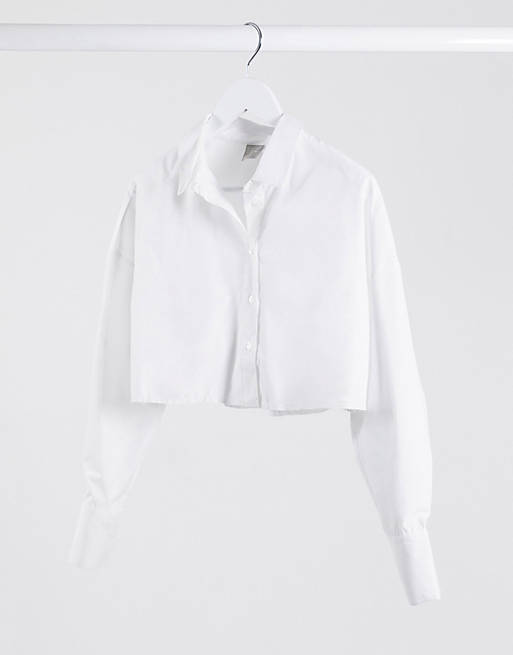 ASOS DESIGN cropped shirt with raw hem in white