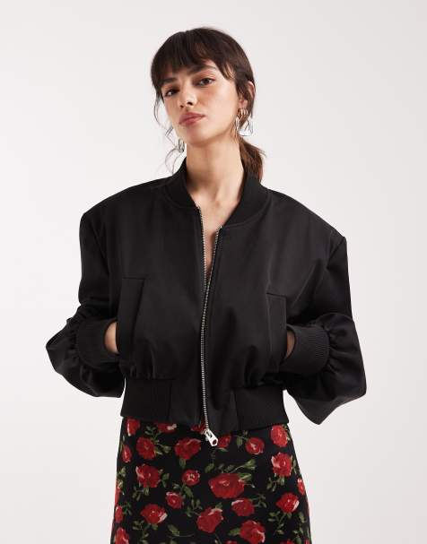 ASOS DESIGN cropped shoulder pad bomber jacket in black - view 1