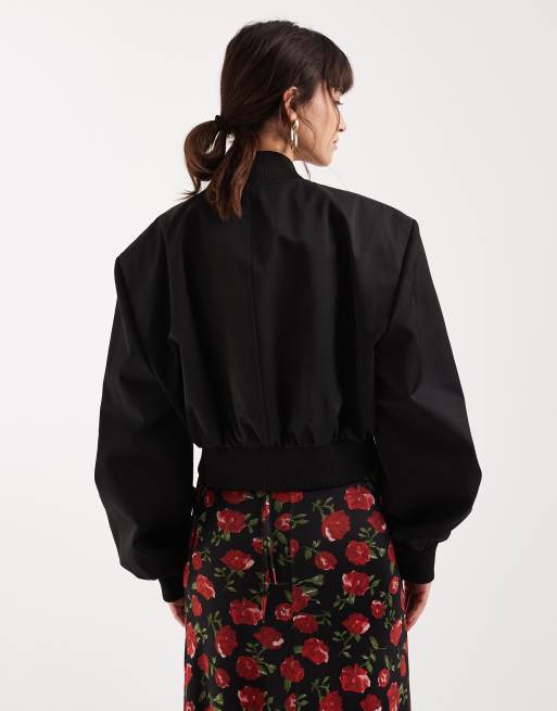 ASOS DESIGN cropped shoulder pad bomber jacket in black, 2 of 4