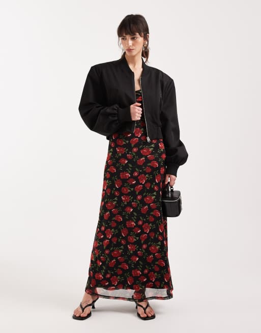 ASOS DESIGN cropped shoulder pad bomber jacket in black, 4 of 4