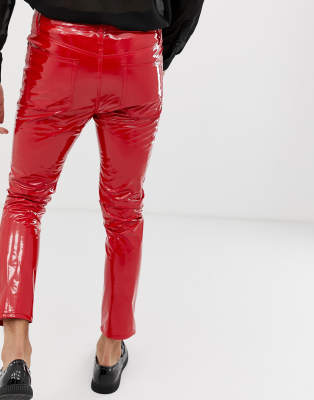 red leather look jeans