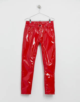 red leather look jeans