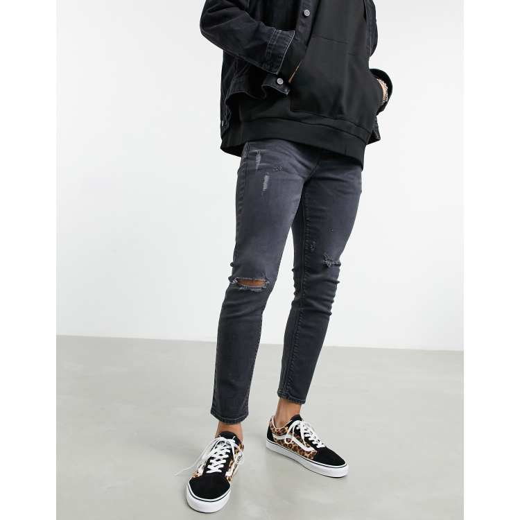 Mens black sale cropped skinny jeans