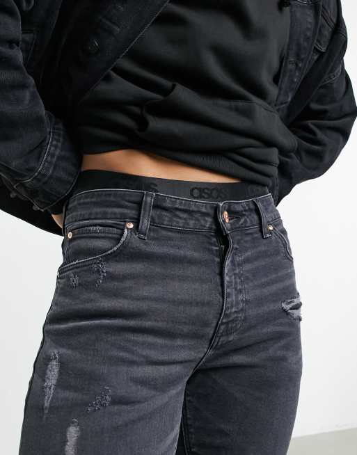 ASOS DESIGN cropped skinny jeans in black wash with rips , 3 of 4