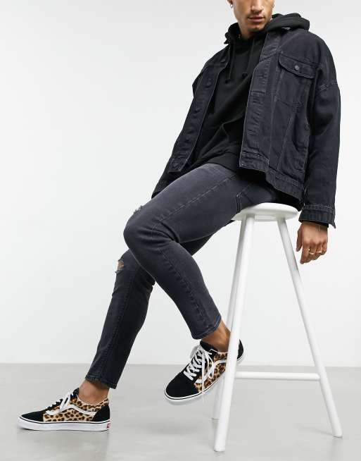 ASOS DESIGN cropped skinny jeans in black wash with rips , 4 of 4