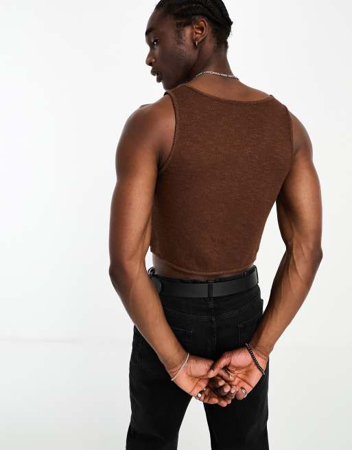 Skinny Cotton Vest - Brown & White Stripes main image 1