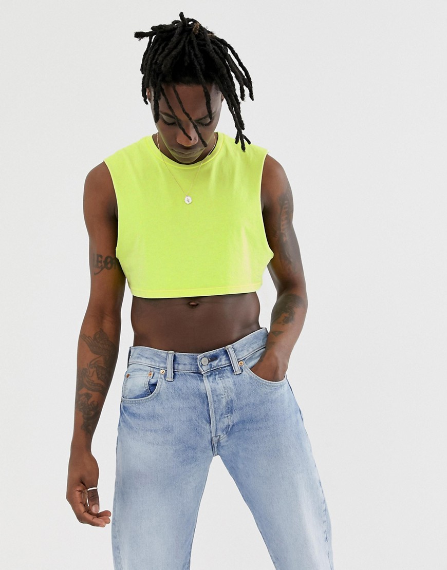 ASOS DESIGN cropped sleeveless t-shirt in washed neon yellow