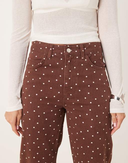 ASOS DESIGN cropped slim leg jeans in brown micro polka dot ASOS