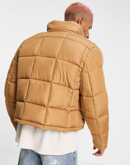 ASOS DESIGN cropped fleece jacket in camel