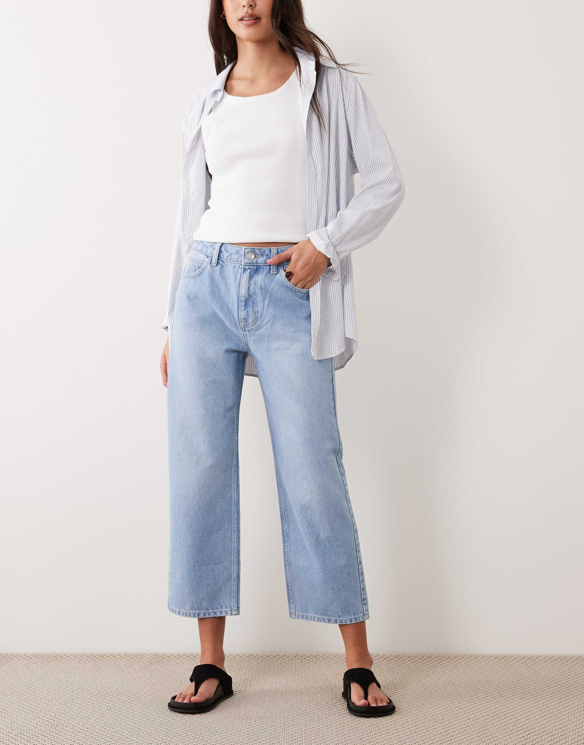 asos design cropped straight jeans in bleach wash