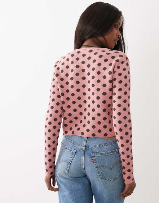 ASOS DESIGN – Cropped-Strickjacke in Rosa mit Polka Dots, 2 von 4