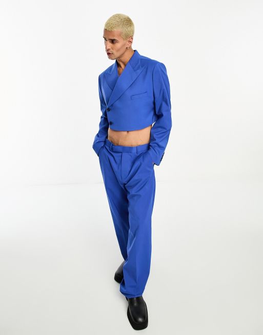 ASOS DESIGN cropped suit jacket in cobalt blue