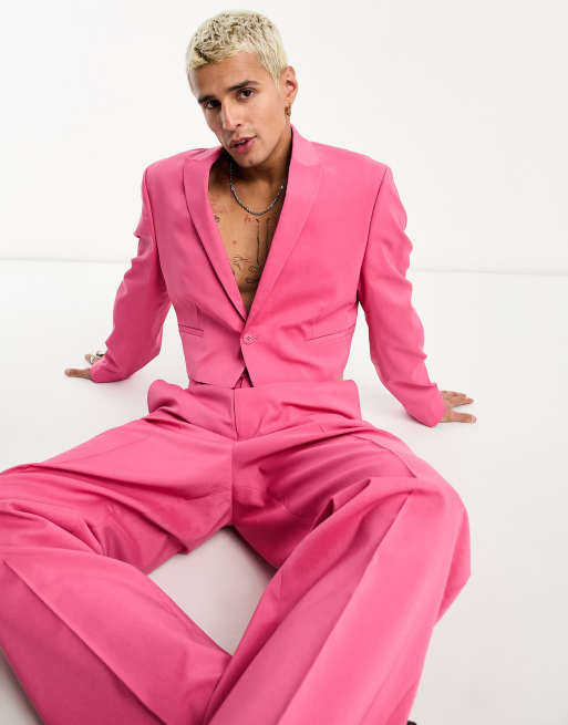 ASOS DESIGN cropped suit jacket in hot pink