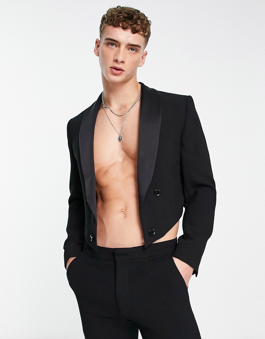ASOS DESIGN cropped suit jacket with contrast satin lapel in black