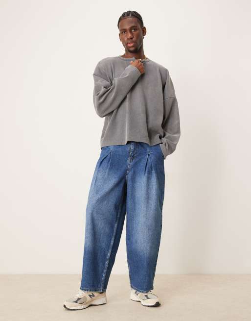 ASOS DESIGN cropped super oversized rib henley t-shirt in washed black, 2 of 4