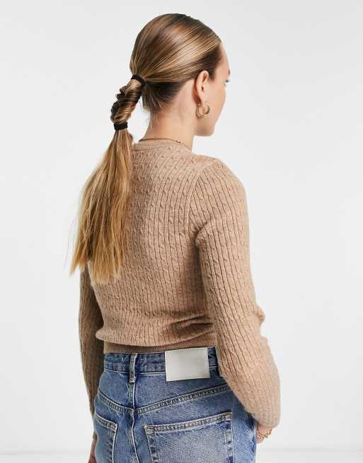 ASOS DESIGN cropped sweater in mini cable stitch in camel, 2 of 4