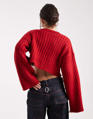 Asos Design Cropped Sweater With Wide Rib Knit-red In Red