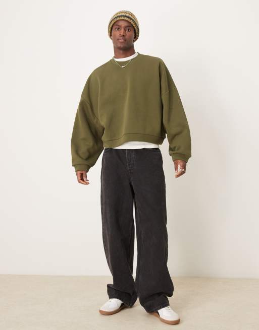 ASOS DESIGN Cropped Sweatshirt in Khaki mit extremem Oversize Schnitt