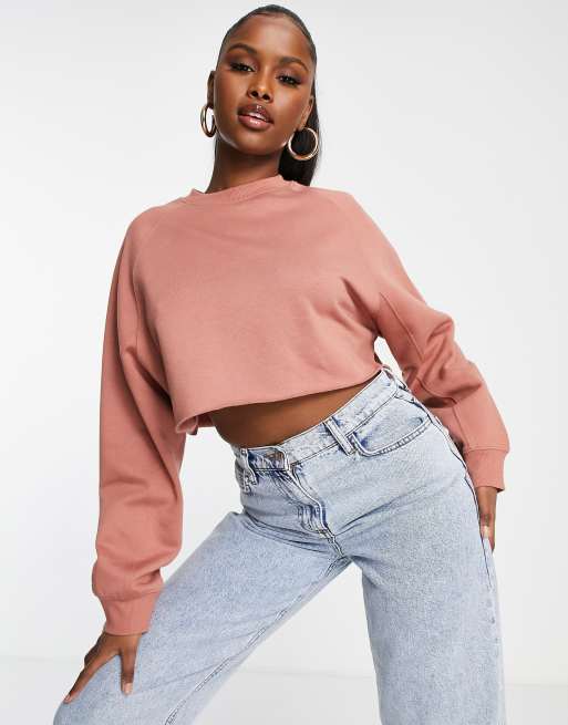 ASOS DESIGN - Cropped sweatshirt met naaddetail in roestkleur