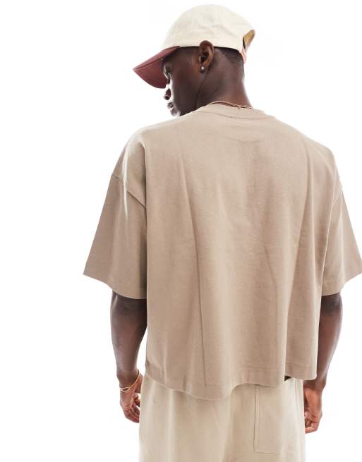 ASOS DESIGN – Cropped T-Shirt aus schwerem Stoff in Steinbeige mit Oversize-Schnitt  , 3 von 4