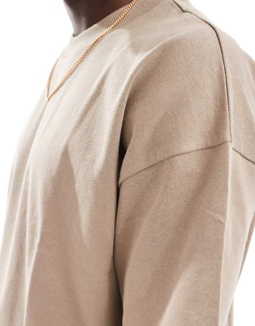 ASOS DESIGN – Cropped T-Shirt aus schwerem Stoff in Steinbeige mit Oversize-Schnitt  , 4 von 4
