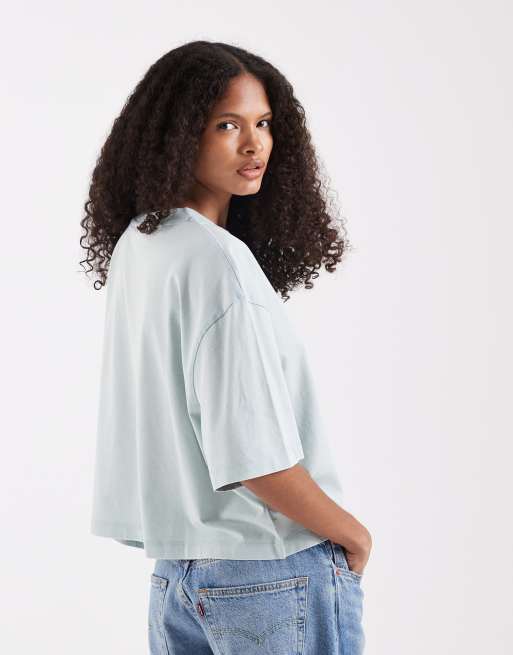 ASOS DESIGN - Cropped T-shirt i forvasket blå med firkantet pasform, 3 af 4