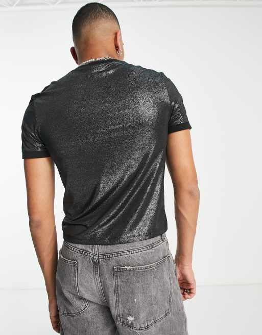 ASOS Regular Fit Silver Sequin Shirt in Metallic for Men