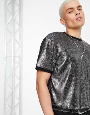 lichten Individualiteit vloeistof ASOS DESIGN - Cropped T-shirt in zilver metallic met contrasterende hals en  boorden | ASOS