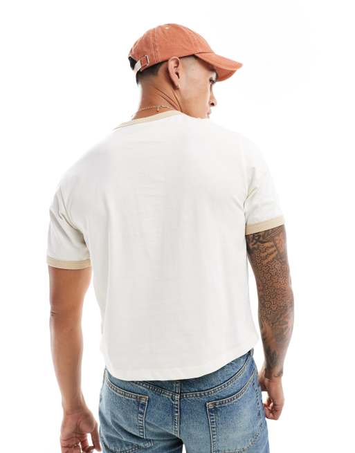 ASOS DESIGN - Cropped T-shirt met gekleurde biezen in naturel, 2 van 4