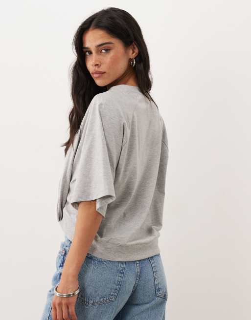 ASOS DESIGN cropped T-shirt met knoopdetail in grijs gemêleerd, 2 van 4