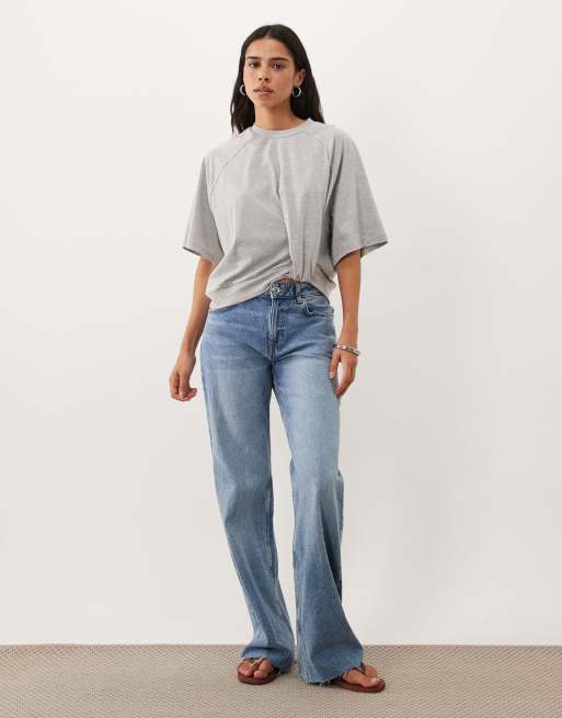 ASOS DESIGN cropped T-shirt met knoopdetail in grijs gemêleerd, 3 van 4