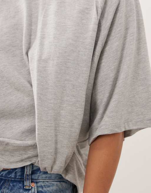 ASOS DESIGN cropped T-shirt met knoopdetail in grijs gemêleerd, 4 van 4